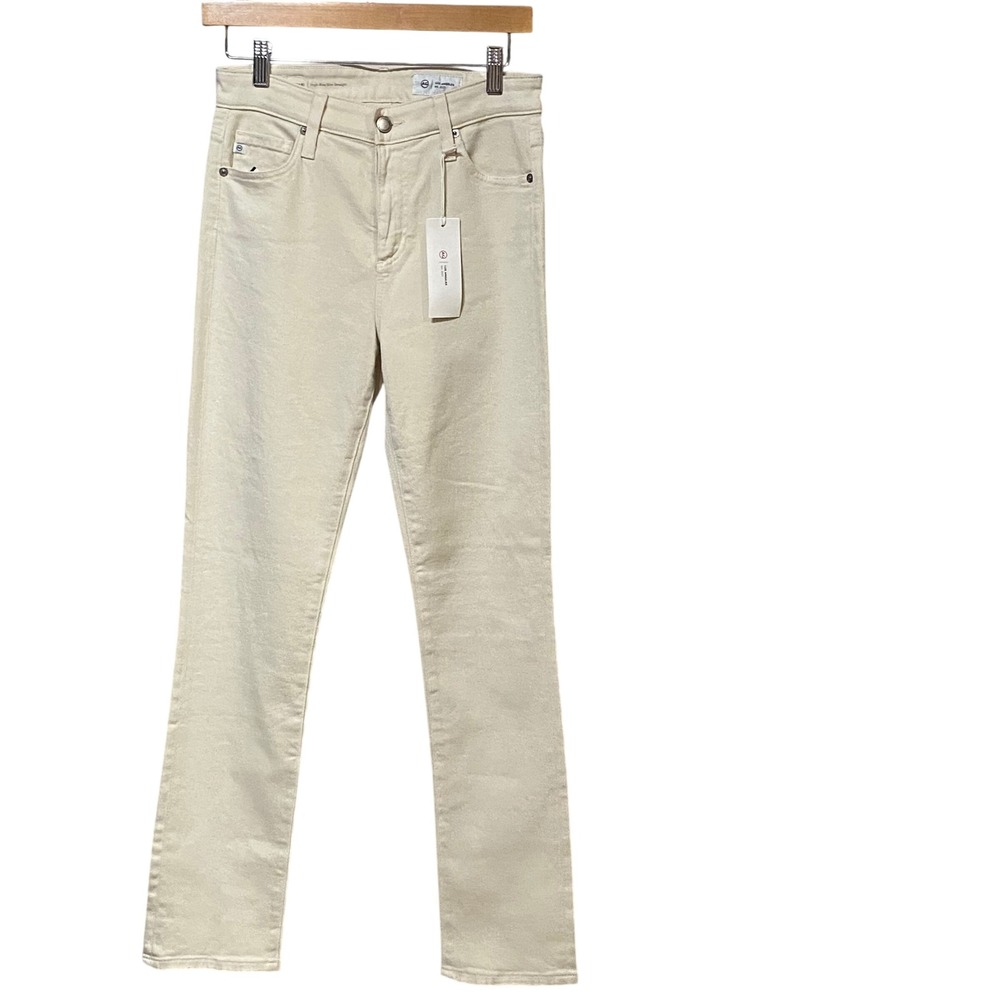AG Adriano Goldschmied Mari High Rise Slim Straight Jeans Cream 27 Cloud Soft